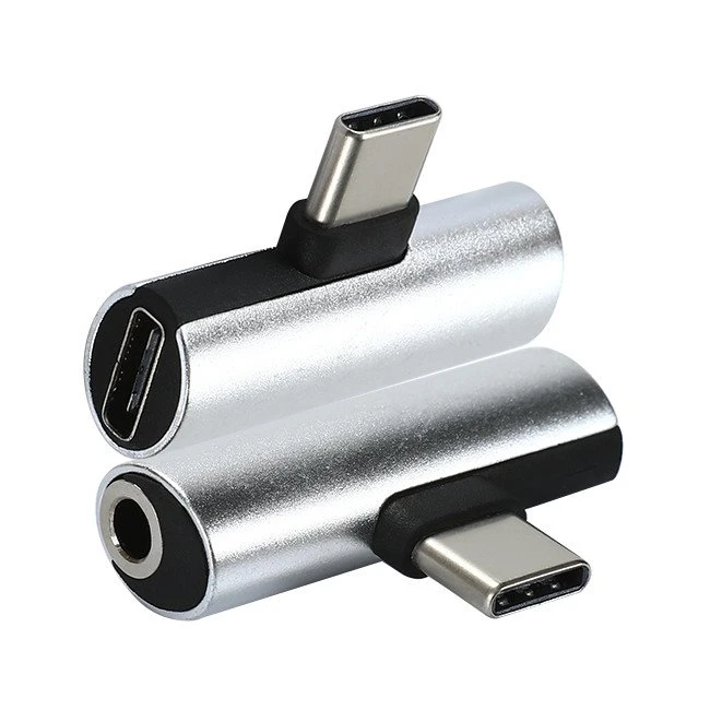 Silver Color T-shape USB C To Audio and Charger Adapter