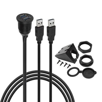 Dual USB 3.0 Flush Mount Car Mount Extension Cable For Dashboard Panel