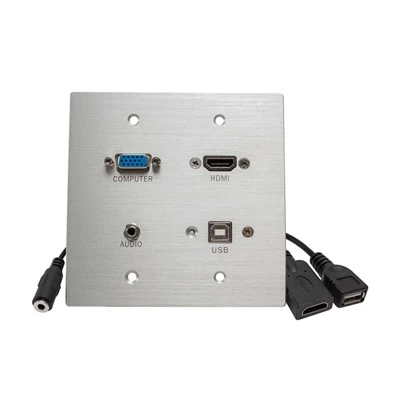 HDMI, VGA, 3.5mm And USB Pass Through Double Gang Wall Plate