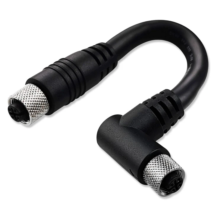 Waterproof M12 4 Pin Female 90 Degree To Female Straight Cable